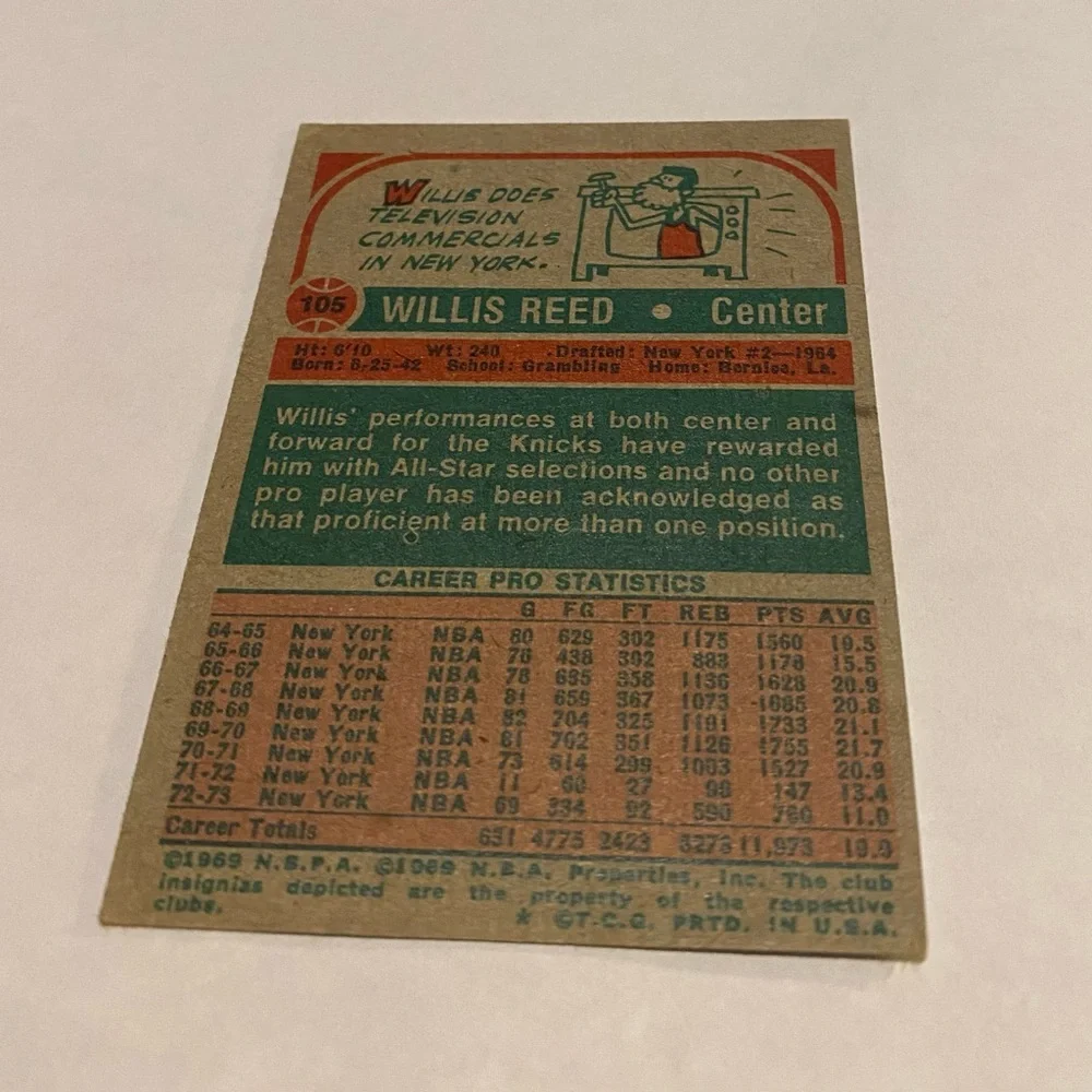 Willis Reed 1973 Topps Basketball Card Vintage New York Knicks